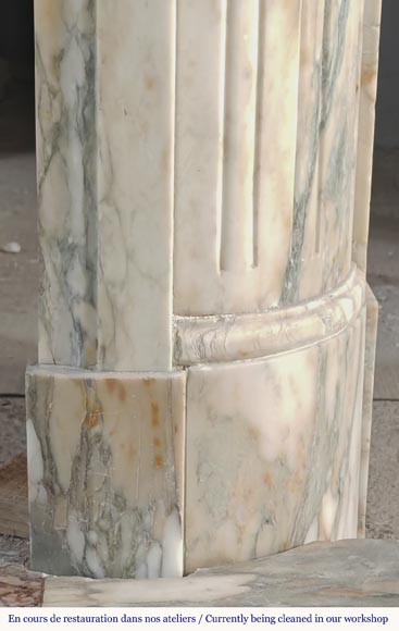 Louis XVI style fireplace with rounded corner, in Médous breccia-8