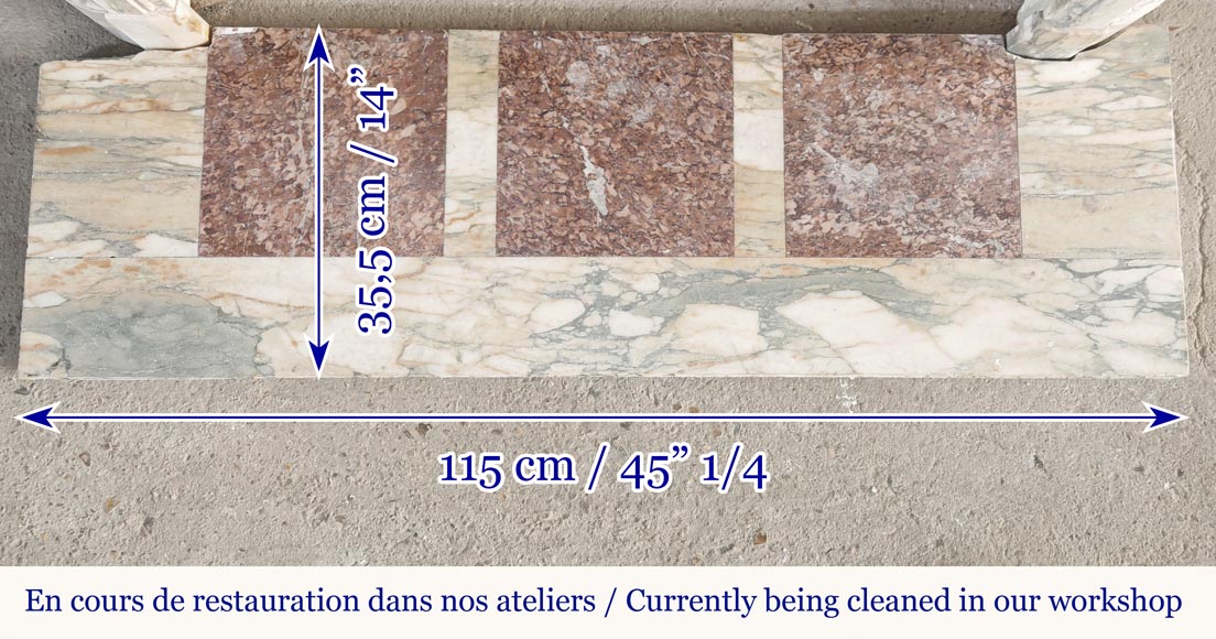 Louis XVI style fireplace with rounded corner, in Médous breccia-9