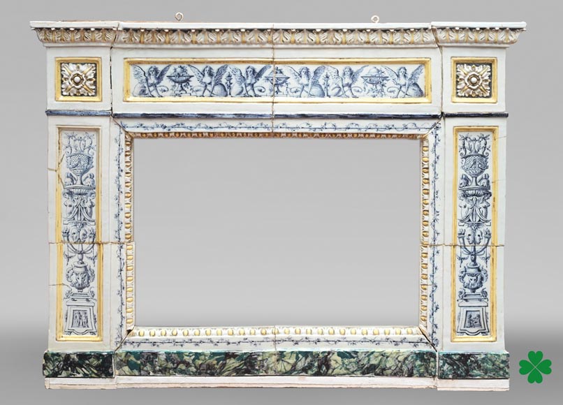 Louis XVI-style faience mantelpiece, Italian work, late 19th century-0