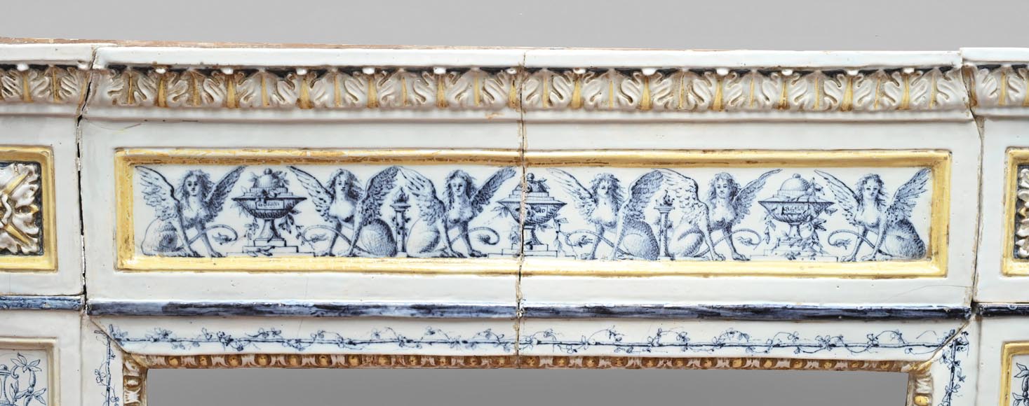 Louis XVI-style faience mantelpiece, Italian work, late 19th century-1