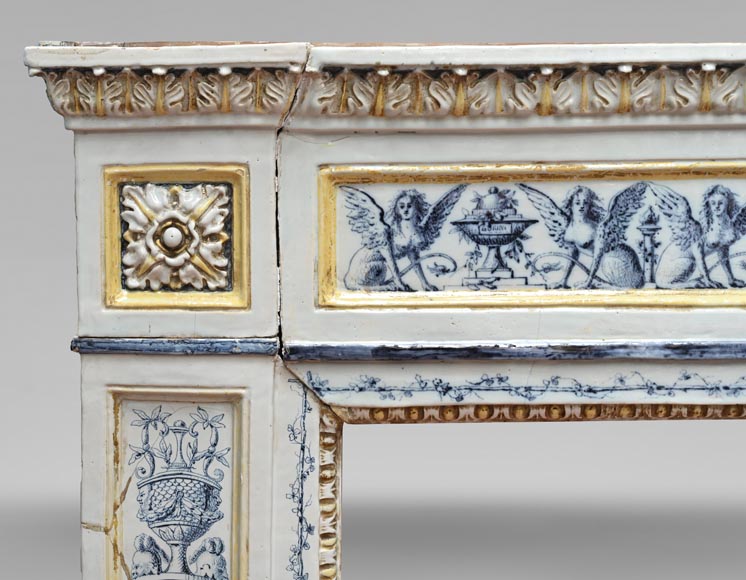 Louis XVI-style faience mantelpiece, Italian work, late 19th century-3