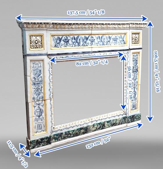 Louis XVI-style faience mantelpiece, Italian work, late 19th century-9