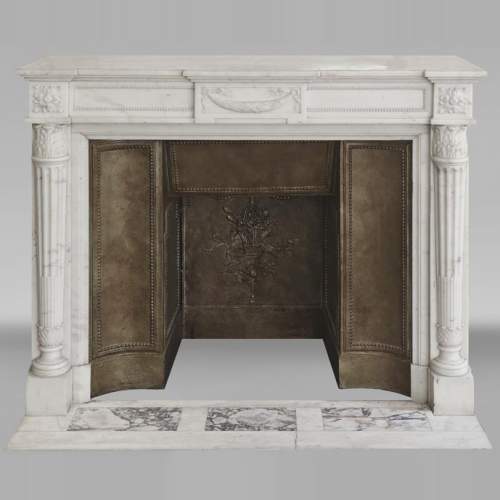 Louis XVI style fireplace with half Corinthian column, in half statuary marble