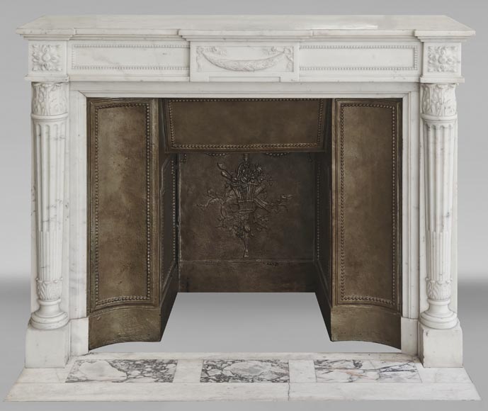 Louis XVI style fireplace with half Corinthian column, in half statuary marble-0
