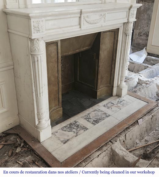 Louis XVI style fireplace with half Corinthian column, in half statuary marble-4