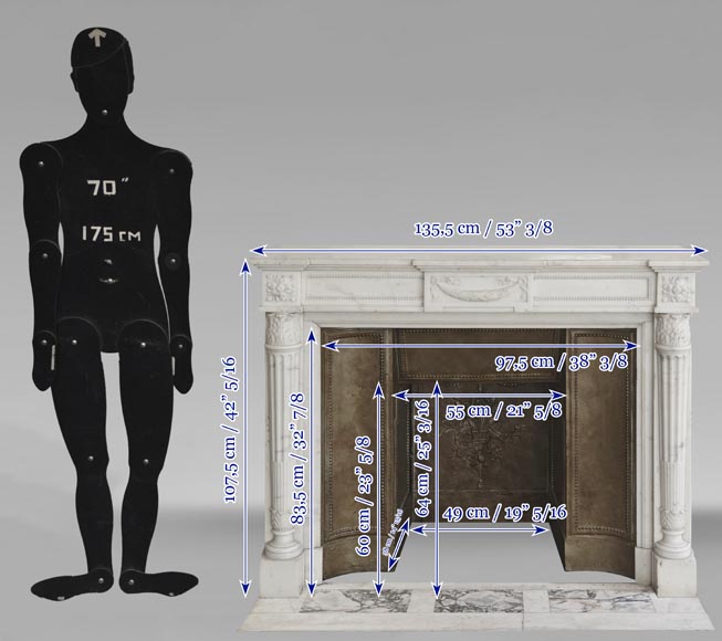 Louis XVI style fireplace with half Corinthian column, in half statuary marble-14