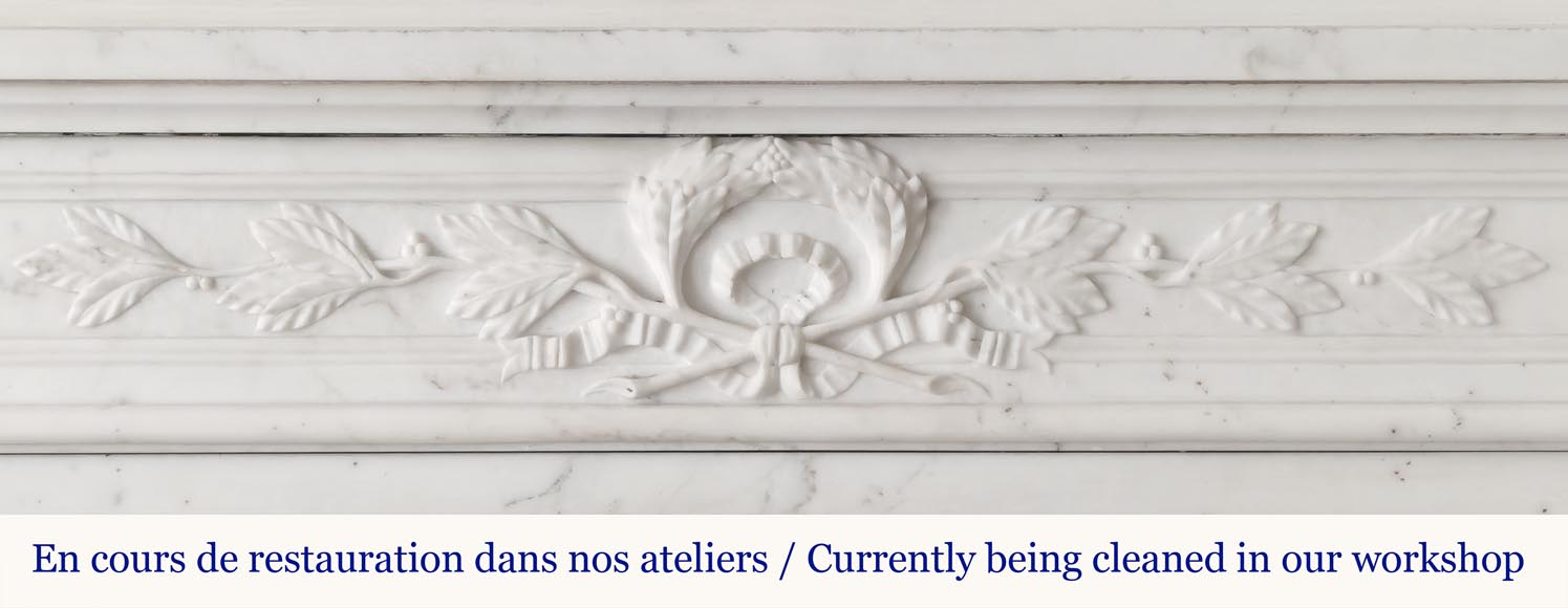 Louis XVI style fireplace with a Corinthian fluted half-column, in half-statuary marble-1