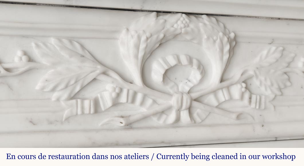 Louis XVI style fireplace with a Corinthian fluted half-column, in half-statuary marble-2