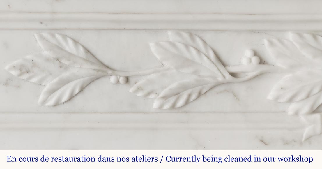 Louis XVI style fireplace with a Corinthian fluted half-column, in half-statuary marble-3
