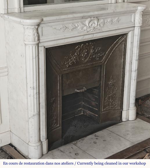 Louis XVI style fireplace with a Corinthian fluted half-column, in half-statuary marble-4