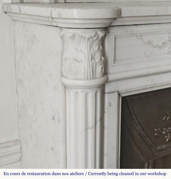 Louis XVI style fireplace with a Corinthian fluted half-column, in half-statuary marble-5
