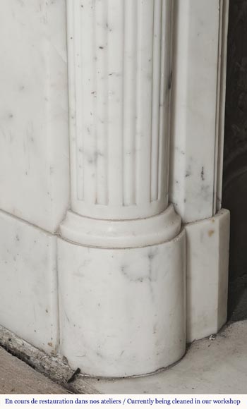 Louis XVI style fireplace with a Corinthian fluted half-column, in half-statuary marble-6