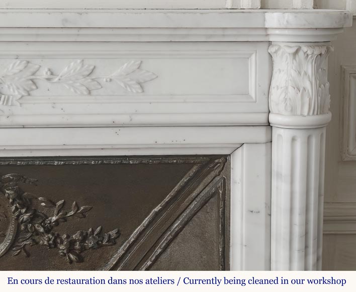 Louis XVI style fireplace with a Corinthian fluted half-column, in half-statuary marble-8