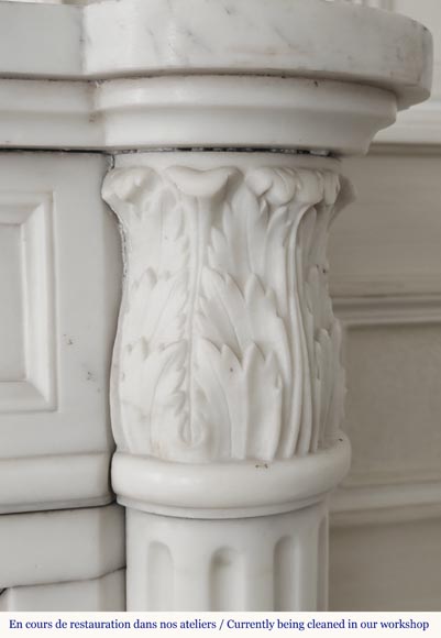 Louis XVI style fireplace with a Corinthian fluted half-column, in half-statuary marble-9