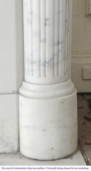 Louis XVI style fireplace with a Corinthian fluted half-column, in half-statuary marble-10