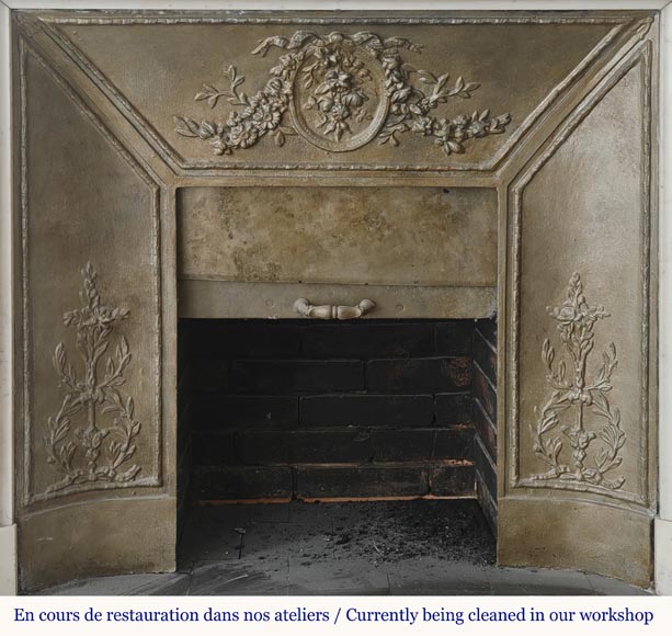 Louis XVI style fireplace with a Corinthian fluted half-column, in half-statuary marble-11