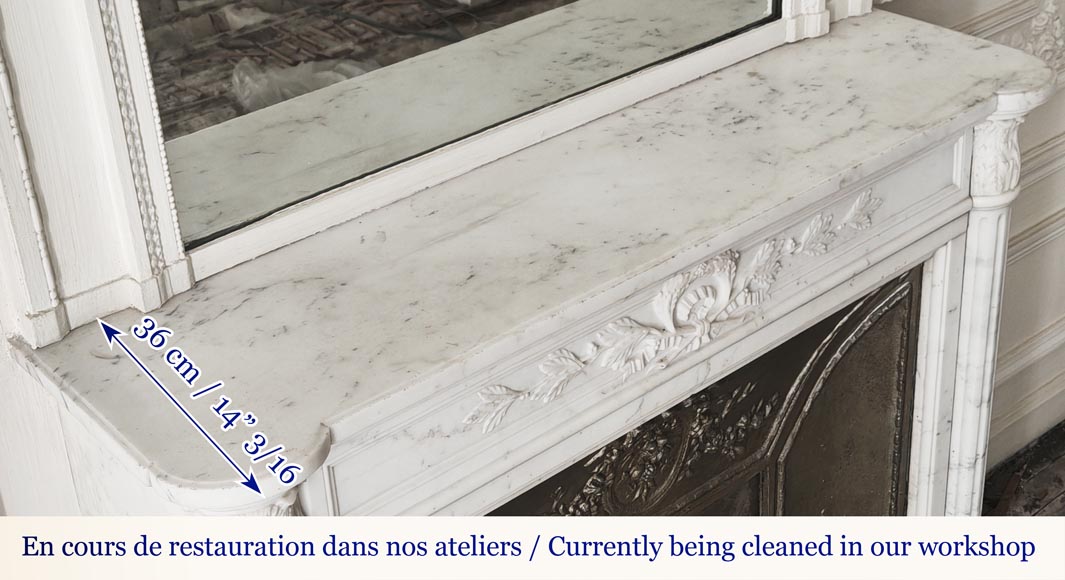 Louis XVI style fireplace with a Corinthian fluted half-column, in half-statuary marble-12