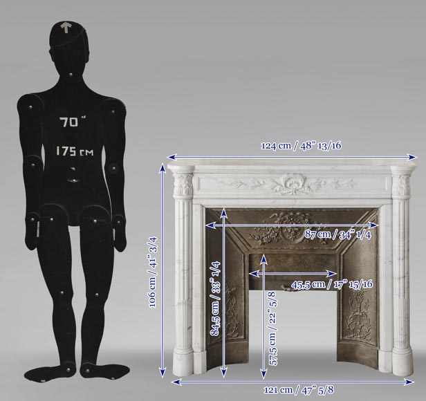 Louis XVI style fireplace with a Corinthian fluted half-column, in half-statuary marble-13
