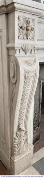 Beautiful Louis XVI style fireplace with very rich decoration, sculpted in Carrara marble-5