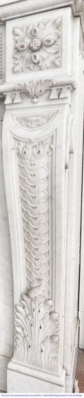 Beautiful Louis XVI style fireplace with very rich decoration, sculpted in Carrara marble-7