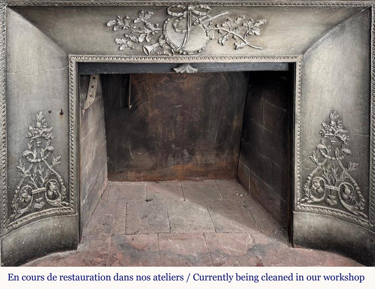 Beautiful Louis XVI style fireplace with very rich decoration, sculpted in Carrara marble-8