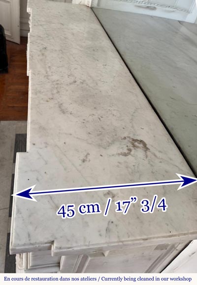 Beautiful Louis XVI style fireplace with very rich decoration, sculpted in Carrara marble-10