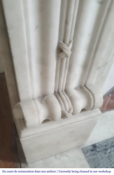 Louis XVI style fireplace in highly sculpted Carrara marble with floral decoration-6