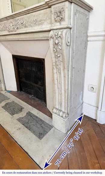 Louis XVI style fireplace in highly sculpted Carrara marble with floral decoration-7