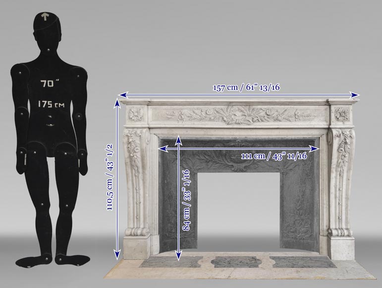 Louis XVI style fireplace in highly sculpted Carrara marble with floral decoration-11