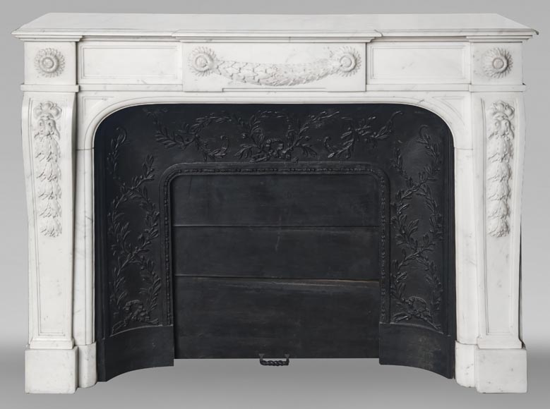 Napoleon III style fireplace in half-statuary marble decorated with a garland-0