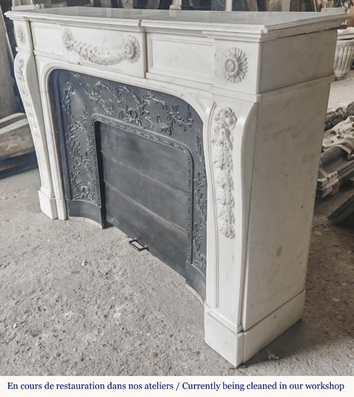 Napoleon III style fireplace in half-statuary marble decorated with a garland-9
