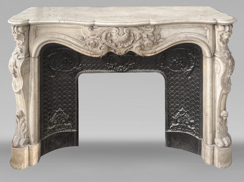 Louis XV style fireplace, highly sculpted in Carrara marble, decorated with flowers-0