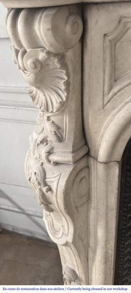 Louis XV style fireplace, highly sculpted in Carrara marble, decorated with flowers-4