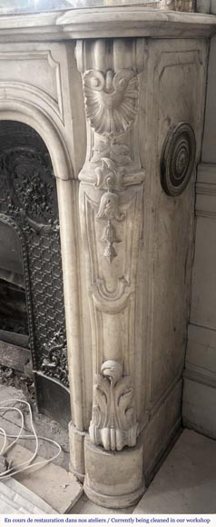 Louis XV style fireplace, highly sculpted in Carrara marble, decorated with flowers-9