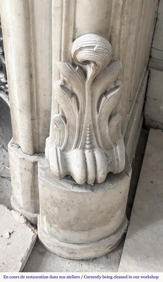Louis XV style fireplace, highly sculpted in Carrara marble, decorated with flowers-10