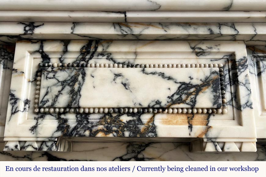 Louis XVI style fireplace in Paonazzo marble, decorated with a pearl frieze-1