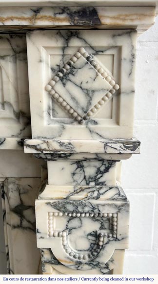 Louis XVI style fireplace in Paonazzo marble, decorated with a pearl frieze-3