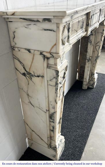 Louis XVI style fireplace in Paonazzo marble, decorated with a pearl frieze-4