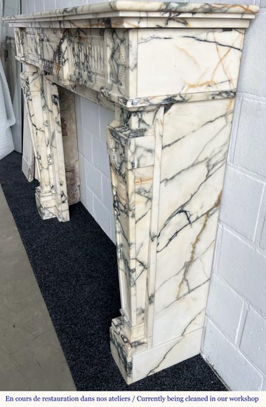 Louis XVI style fireplace in Paonazzo marble, decorated with a pearl frieze-6