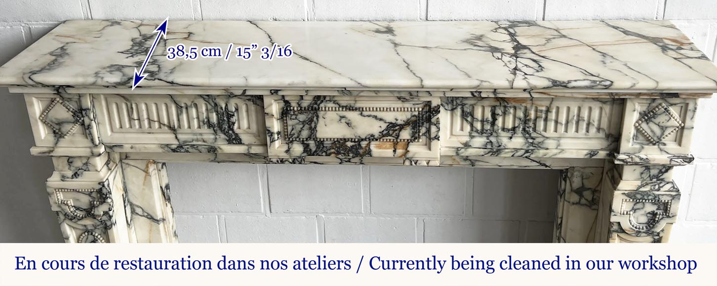 Louis XVI style fireplace in Paonazzo marble, decorated with a pearl frieze-8