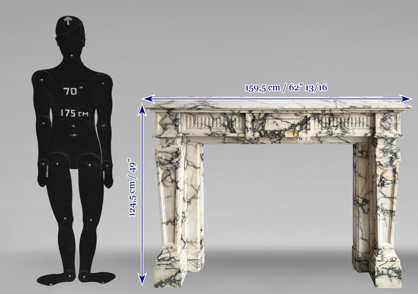 Louis XVI style fireplace in Paonazzo marble, decorated with a pearl frieze-9