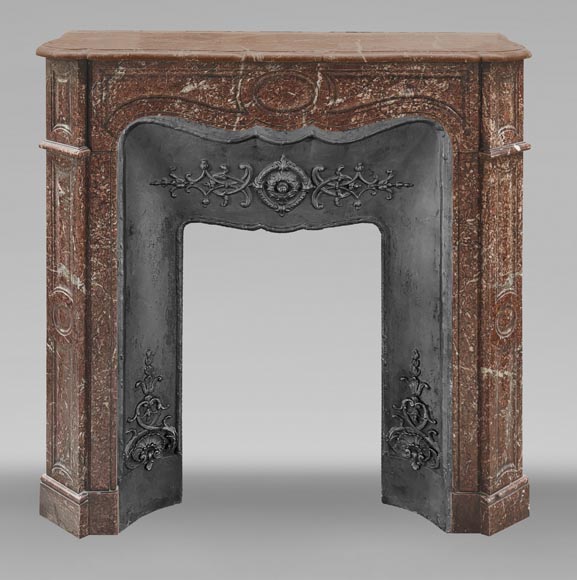  Louis XV style fireplace, Pompadour model, in red Campan marble-0