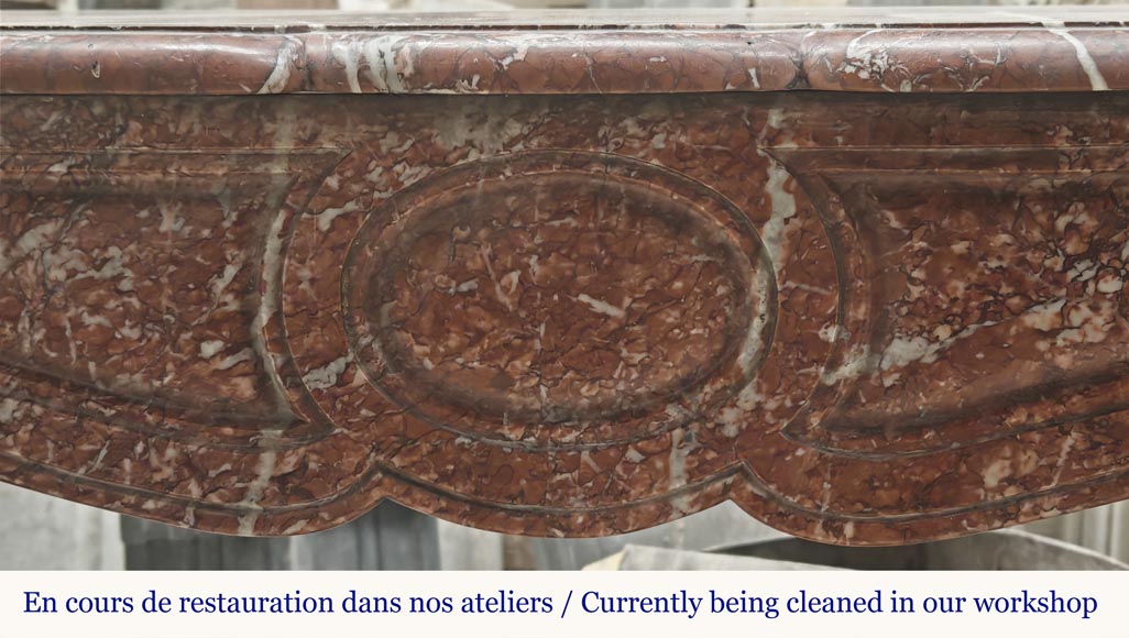  Louis XV style fireplace, Pompadour model, in red Campan marble-1