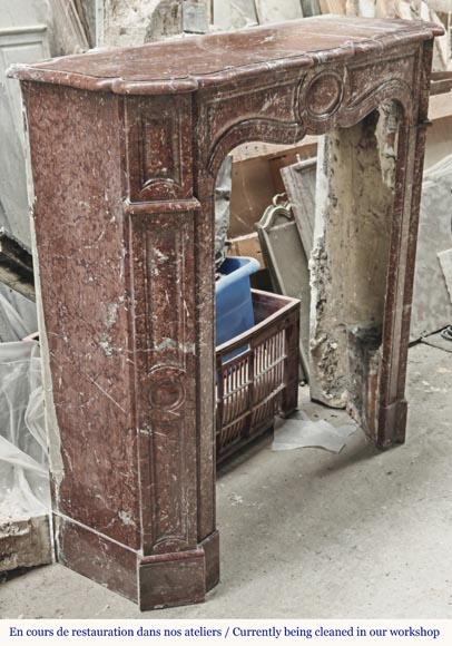  Louis XV style fireplace, Pompadour model, in red Campan marble-2