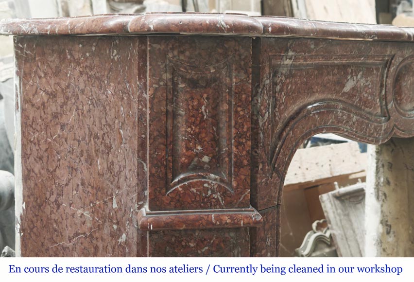  Louis XV style fireplace, Pompadour model, in red Campan marble-3