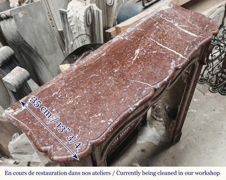  Louis XV style fireplace, Pompadour model, in red Campan marble-7
