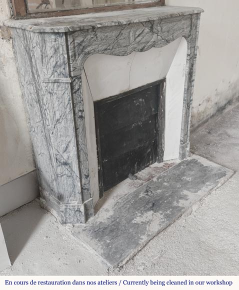  Louis XV style fireplace, Pompadour model, in blue floral marble-2