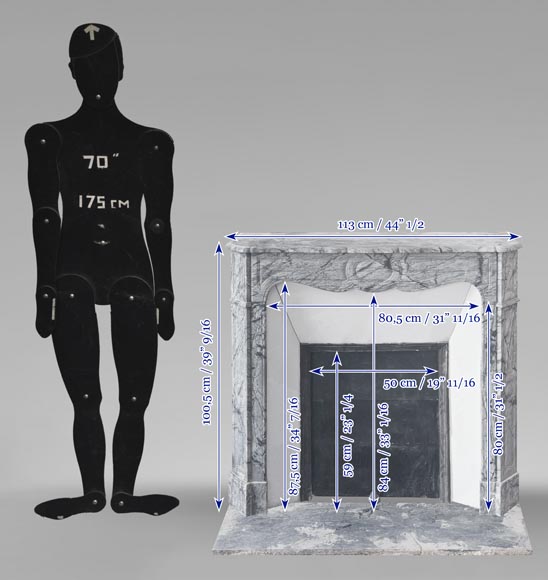  Louis XV style fireplace, Pompadour model, in blue floral marble-9