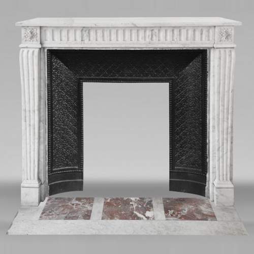 Louis XVI style fluted fireplace, in Carrara marble
