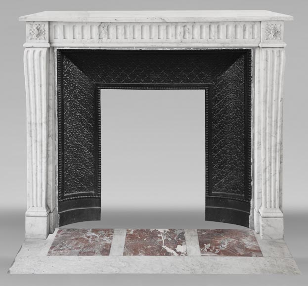 Louis XVI style fluted fireplace, in Carrara marble-0